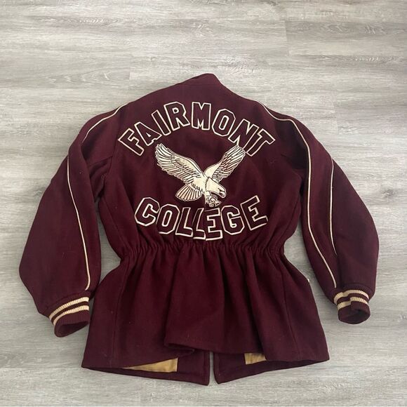 Rare Vintage Fairmont College Women’s Varsity Jacket Zip Up adjustable Waist - Picture 1 of 9
